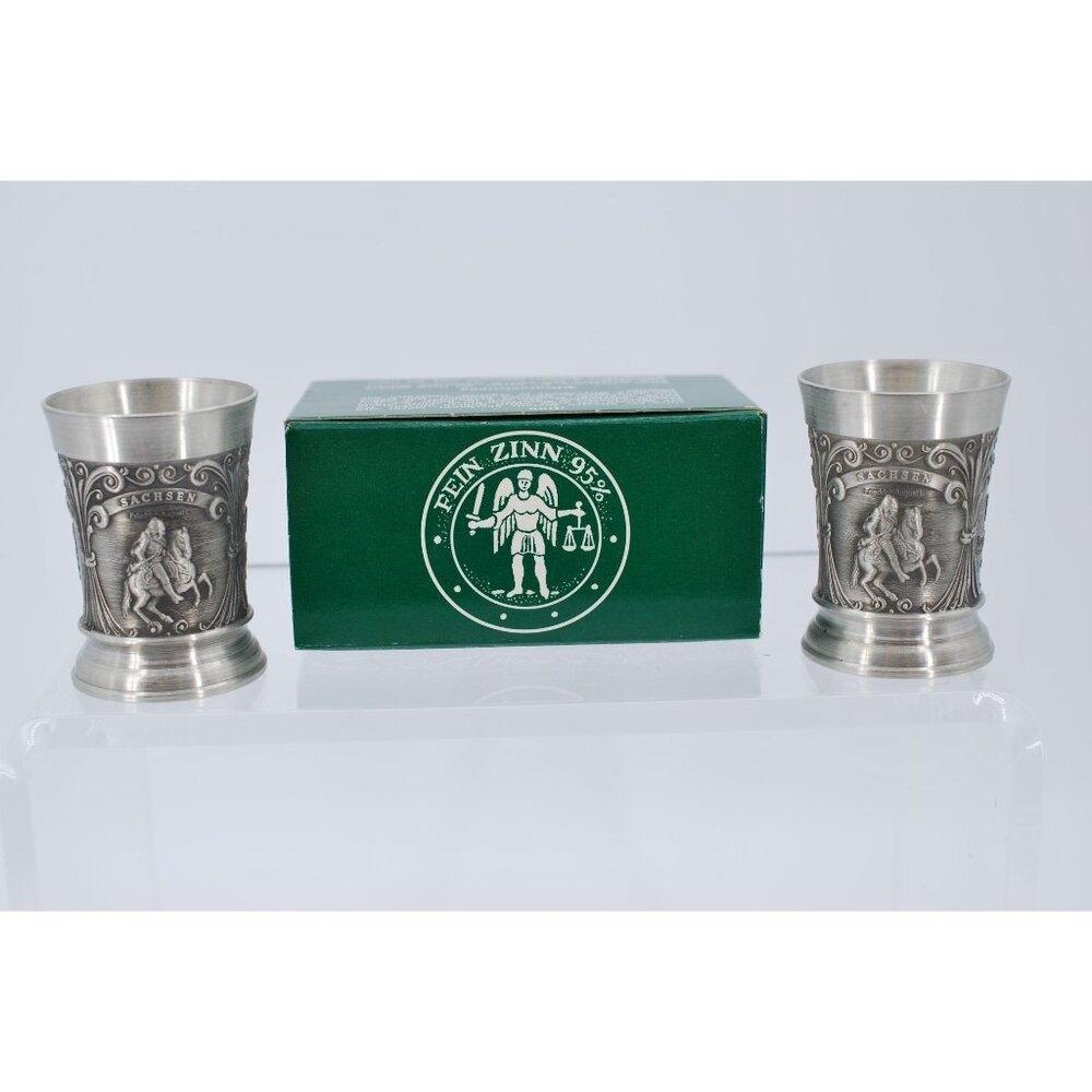 Pair of Fein Zinn 95% Pewter Shot Glasses with Original Box